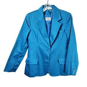 Kenar Blazer Women Size 9/10 Cotton-Poly Bright Blue